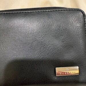 Rosetti Black Zip-Around woman’s Wallet with silver Logo Plaque